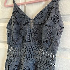 Blue Floral Lace Cocktail Dress